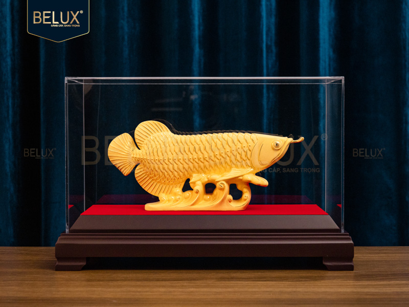 Tượng Cá Rồng dát vàng cát  23.5x5x10.5cm